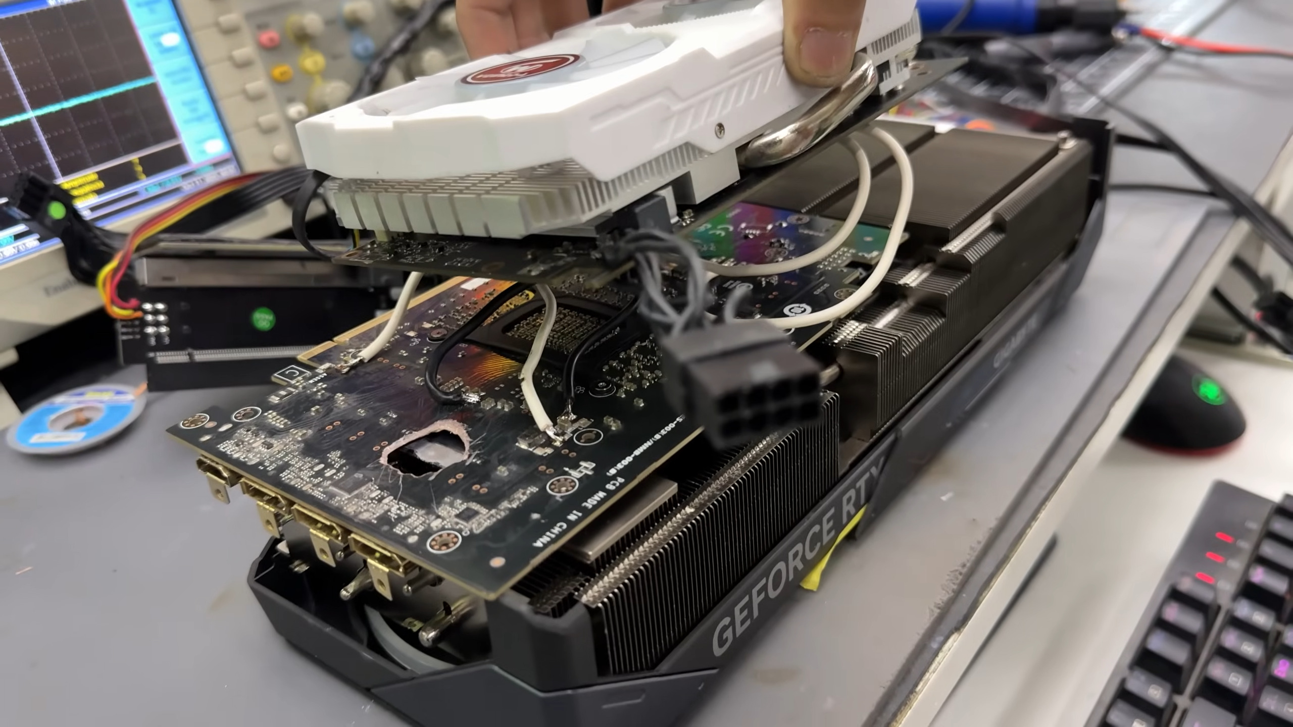 This RTX 5070 Ti with a Hole Keeps Running Thanks to an AMD RX 580